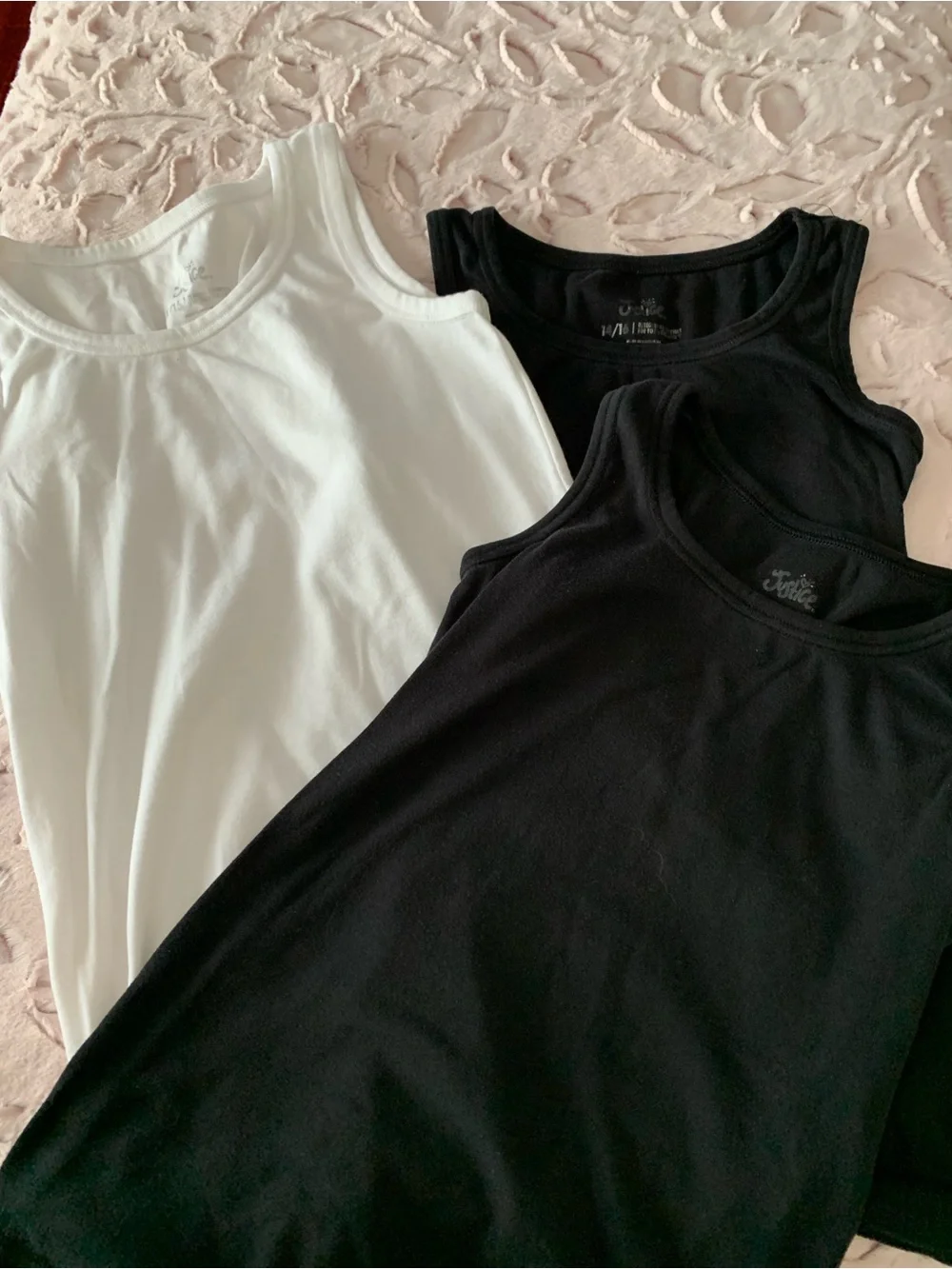 Lot of 3 Justice Tank Tops - Size 14 - Two Black & One White